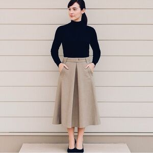 VTG 70’s 80’s ESCADA STB BEIGE WOOL A-LINE SIDE BUTTON MIDI SKIRT SIZE 8